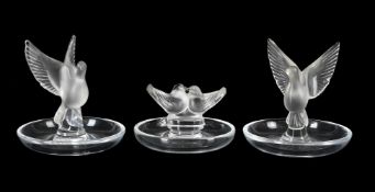 LALIQUE, THREE RING TRAYS; LATE 20TH/EARLY 21ST CENTURY