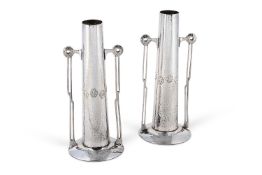 WMF (WURTTEMBERGISCHE METALLWAREN FABRIK), PAIR OF MODEL 118 ART NOUVEAU VASES; EARLY 20TH CENTURY