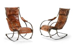 A PAIR OF ROCKING CHAIRS; CIRCA 1900