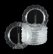LALIQUE (FRENCH), TEN 'HONFLEUR' PLATES; SECOND HALF 20TH CENTURY