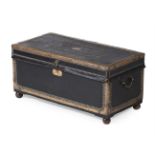 AN CHINESE EXPORT LEATHER AND BRASS MOUNTED CAMPHOR CHEST, 19TH CENTURY