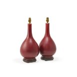 A PAIR OF CHINESE FLAMBE VASES ADAPTED AS LAMPS, 20TH CENTURY