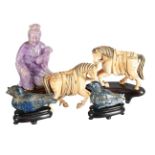 A PAIR OF CHINESE LAPIS LAZULI BIRDS, 20TH CENTURY