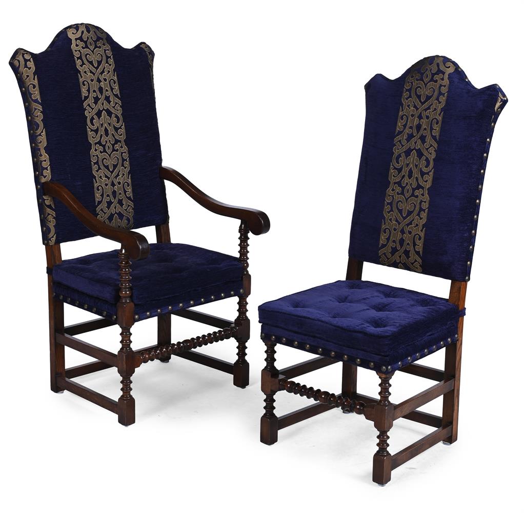 A SET OF FOURTEEN OAK AND UPHOLSTERED DINING CHAIRS TO INCLUDE TWO CARVERS, LATE 20TH CENTURY - Image 2 of 3