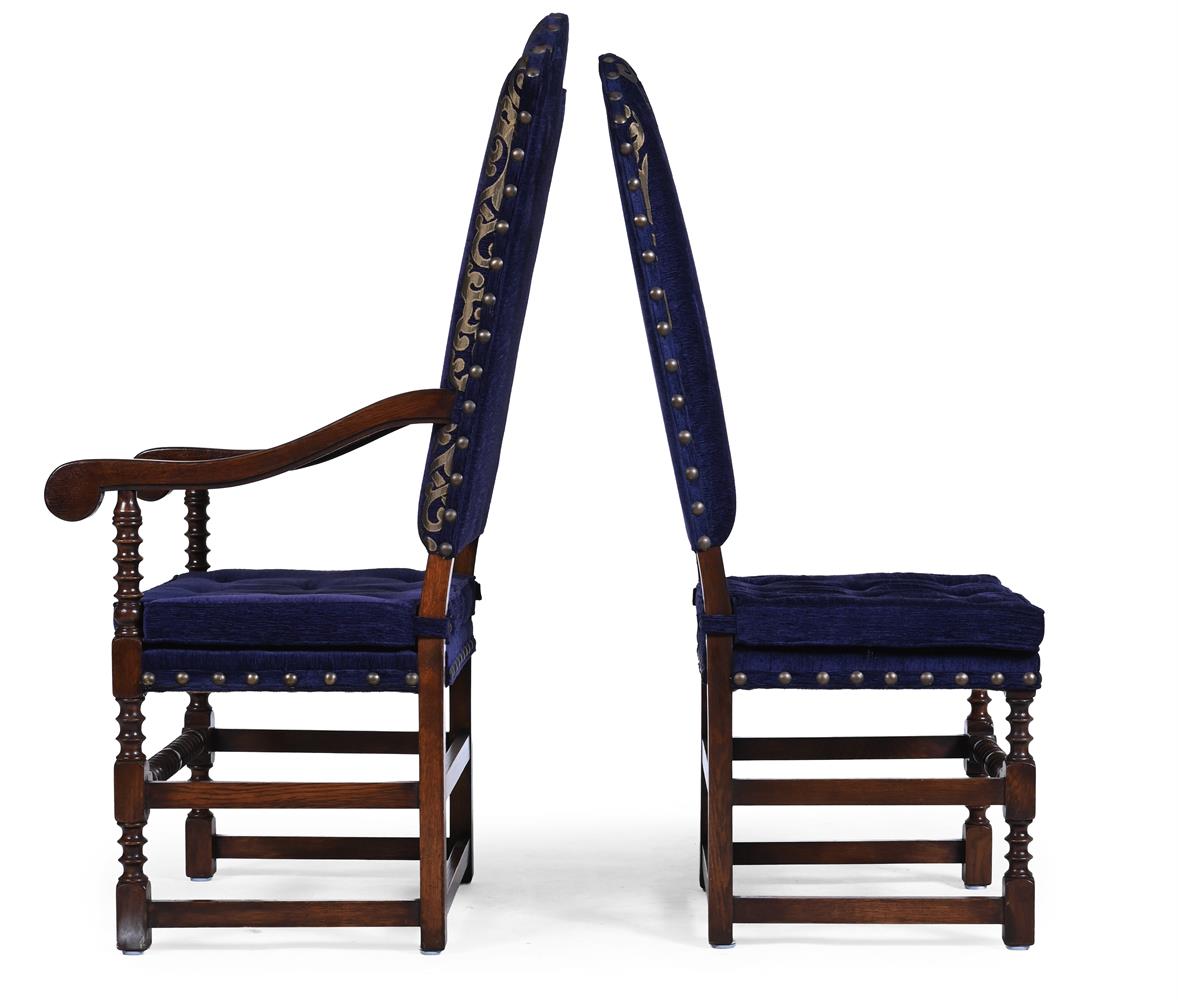 A SET OF FOURTEEN OAK AND UPHOLSTERED DINING CHAIRS TO INCLUDE TWO CARVERS, LATE 20TH CENTURY - Image 3 of 3