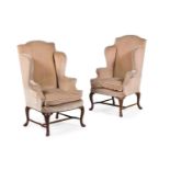 A PAIR OF WALNUT WINGBACK ARMCHAIRSIN QUEEN ANNE STYLE, EARLY 20TH CENTURY