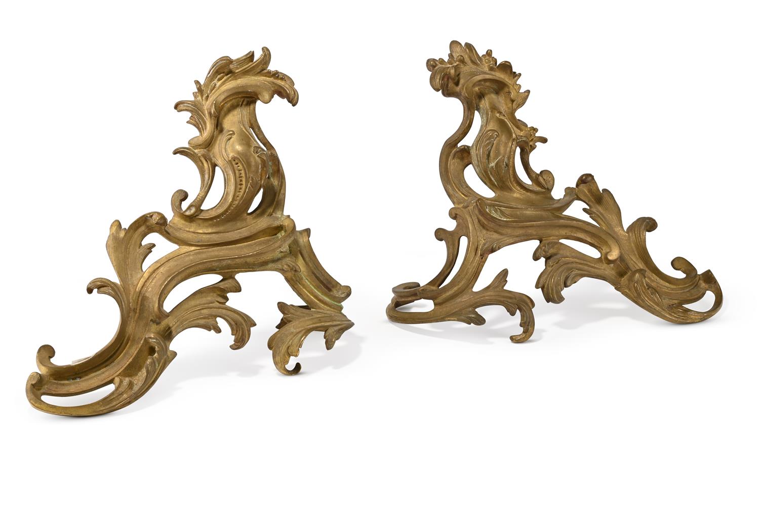 A PAIR OF BRASS CHENETS, FRENCH, MID OR LATE 19TH CENTURY