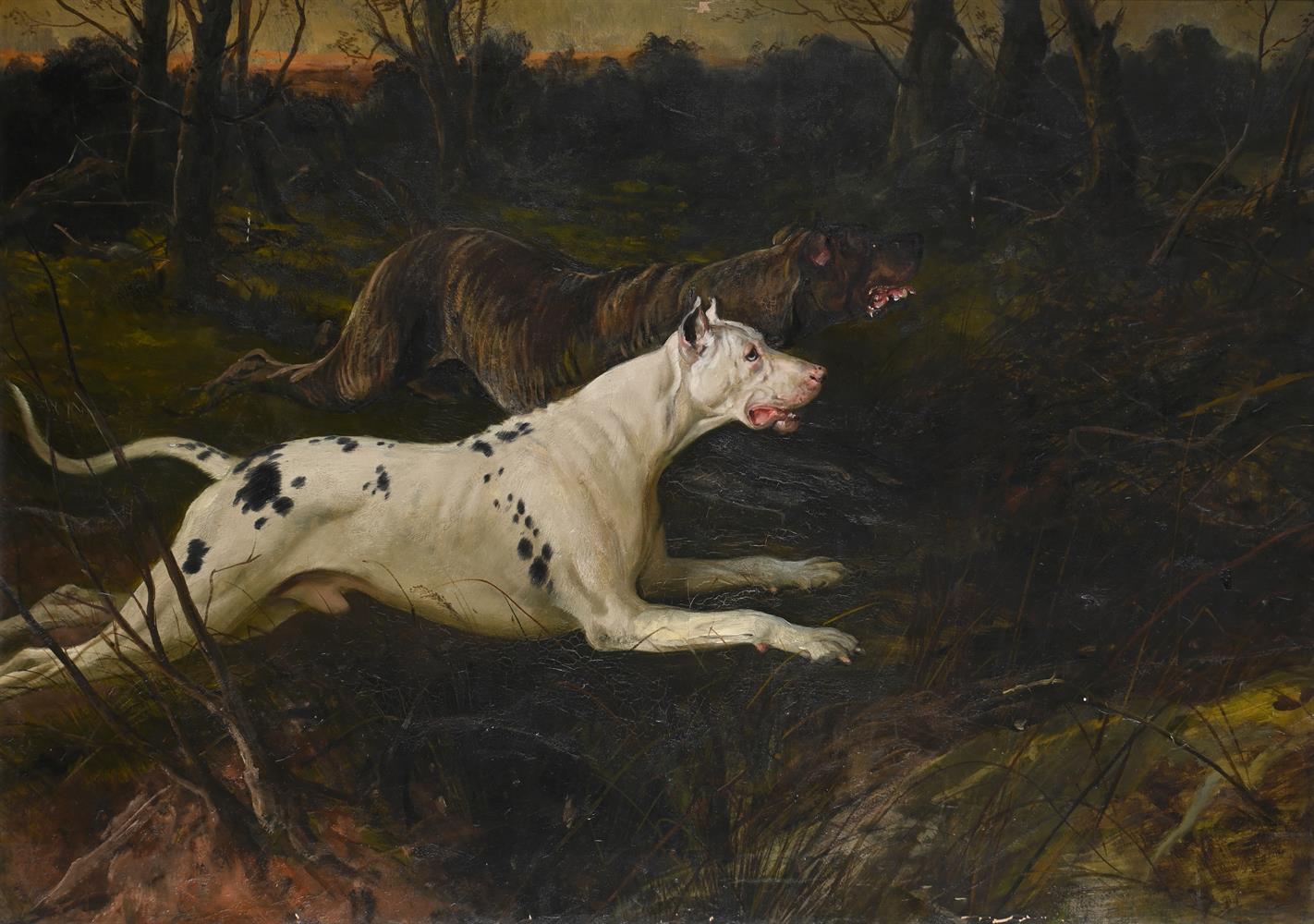 FRENCH SCHOOL (19TH CENTURY), HUNTING DOGS WITH WILD BOARS