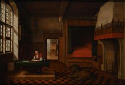 ATTRIBUTED TO HENDRIK VAN STEENWIJK (DUTCH 1580-1649), SAINT JEROME IN HIS STUDY WITH A LION