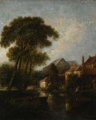 ATTRIBUTED TO DAVID DODGSON (BRITISH 1798-1864), HOUSES IN A WOODED LANDSCAPE