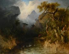 ANNE GIBSON (BENNETT) NASMYTH (SCOTTISH 1798-1874), WOODED RIVER LANDSCAPE WITH FIGURES