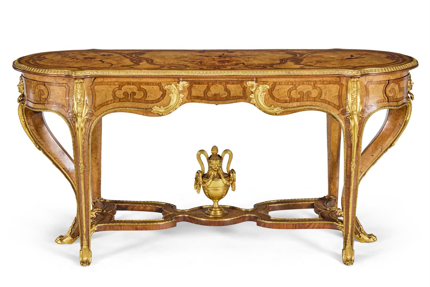 ‡ A MATCHED PAIR OF VICTORIAN ORMOLU-MOUNTED AND FLORAL MARQUETRY CENTRE TABLES, CIRCA 1868 - Image 4 of 10
