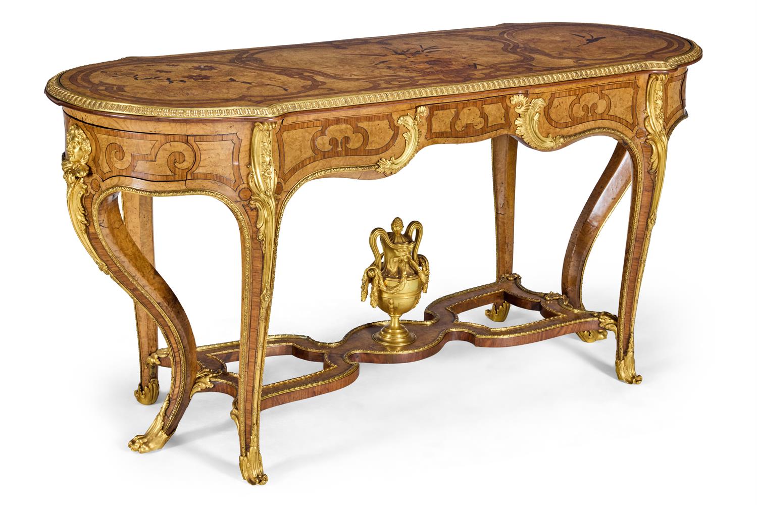 ‡ A MATCHED PAIR OF VICTORIAN ORMOLU-MOUNTED AND FLORAL MARQUETRY CENTRE TABLES, CIRCA 1868