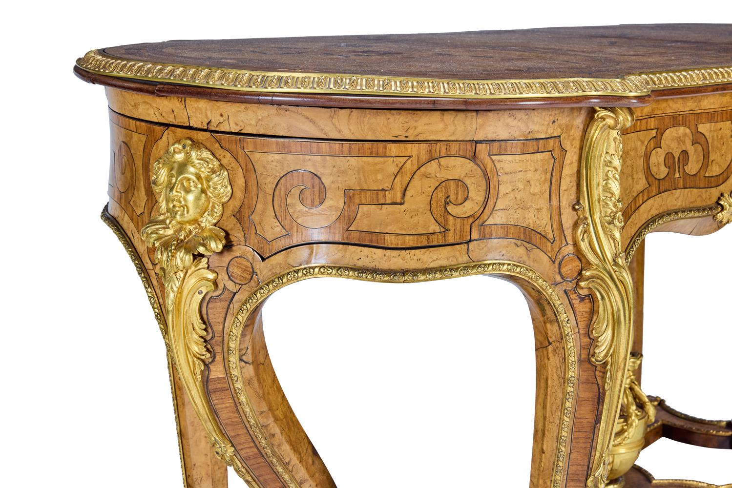 ‡ A MATCHED PAIR OF VICTORIAN ORMOLU-MOUNTED AND FLORAL MARQUETRY CENTRE TABLES, CIRCA 1868 - Image 6 of 10
