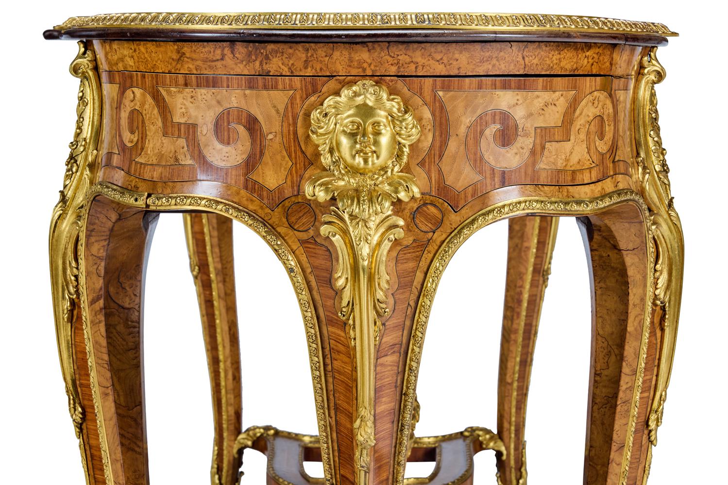 ‡ A MATCHED PAIR OF VICTORIAN ORMOLU-MOUNTED AND FLORAL MARQUETRY CENTRE TABLES, CIRCA 1868 - Image 7 of 10
