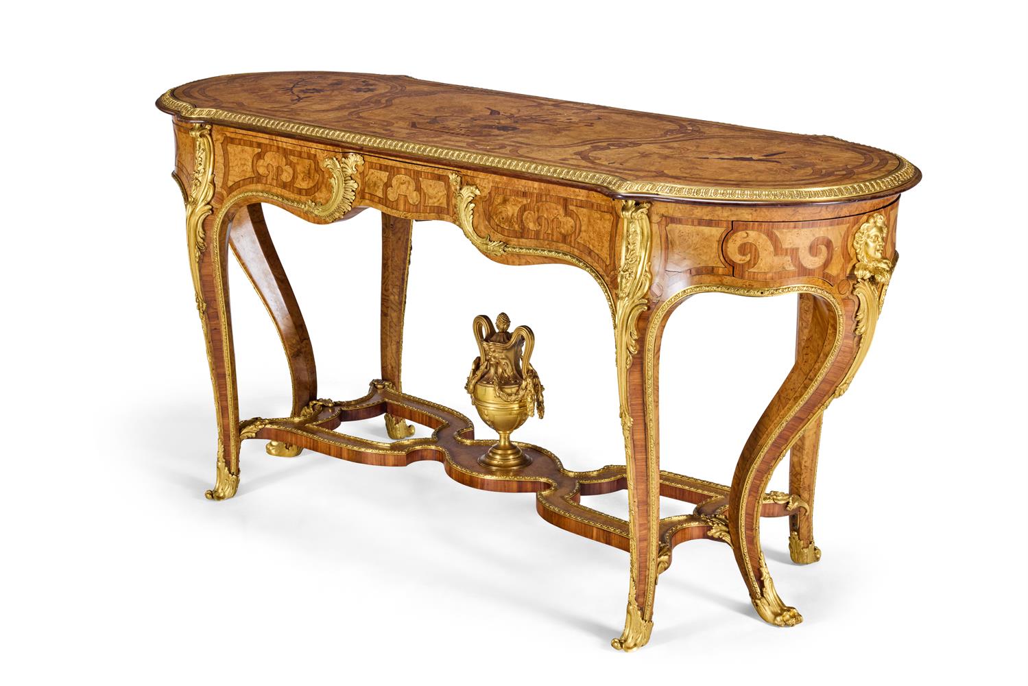 ‡ A MATCHED PAIR OF VICTORIAN ORMOLU-MOUNTED AND FLORAL MARQUETRY CENTRE TABLES, CIRCA 1868 - Image 2 of 10