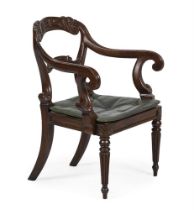 A GEORGE IV SIMULATED ROSEWOOD OPEN ARMCHAIR ATTRIBUTED TO GILLOWS, CIRCA 1825