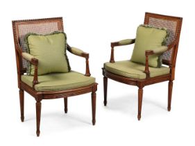 A PAIR OF BEECH BERGERE ARMCHAIRS, FRENCH, LATE 19TH CENTURY