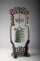 Y A CHINESE TEMPLE GONG AND HARDWOOD STAND, 18TH OR 19TH CENTURY AND LATER