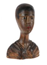 A CARVED AND POLYCHROME PAINTED BUST OF A LADY, LATE 19TH CENTURY