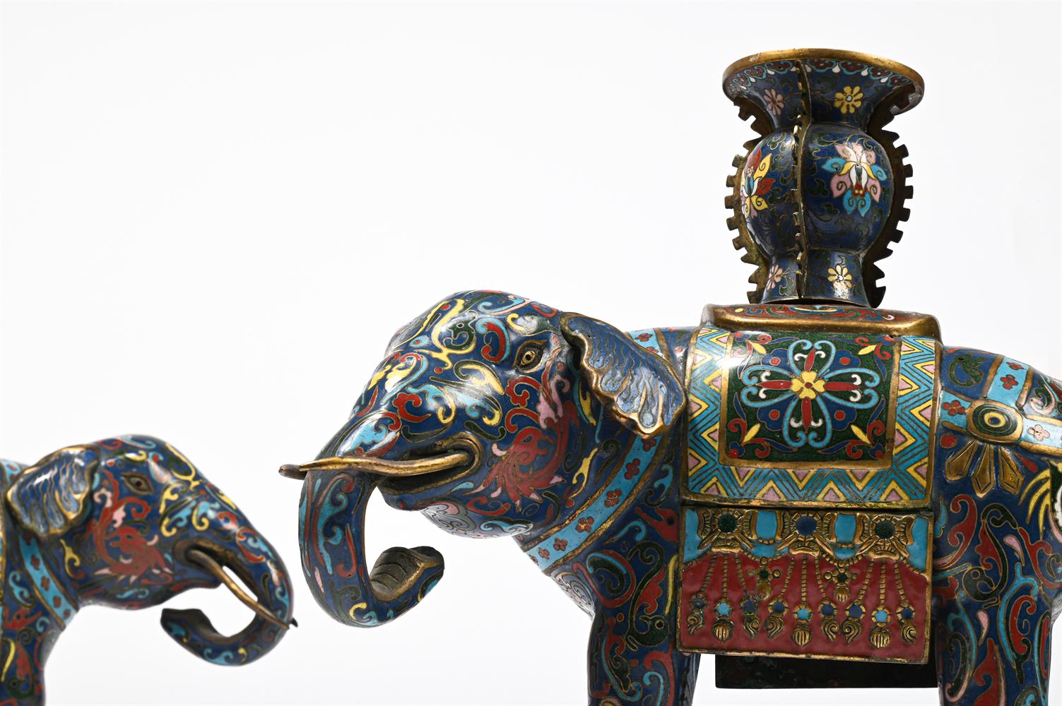 A PAIR OF CHAMPLEVE ENAMEL INLAID CANDLESTICKS, 19TH OR 20TH CENTURY - Image 2 of 3