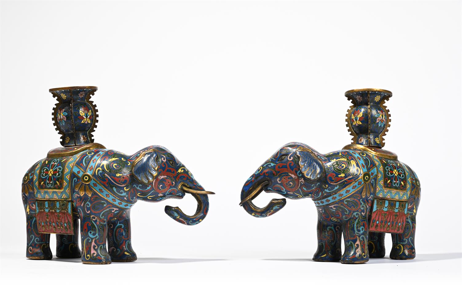 A PAIR OF CHAMPLEVE ENAMEL INLAID CANDLESTICKS, 19TH OR 20TH CENTURY - Image 3 of 3