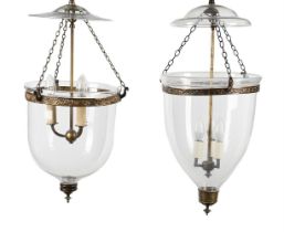 TWO GILT METAL MOUNTED GLASS HUNDI LANTERNS, 20TH CENTURY