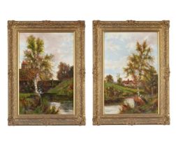 F.M. HULK (BRITISH 19TH CENTURY), A MILL IN A RIVER LANDSCAPE; AND A COTTAGE IN A RIVER LANDSCAPE