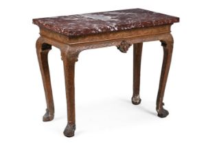 A GILTWOOD AND GESSO MARBLE TOPPED CONSOLE TABLE, CIRCA 1720 AND LATER