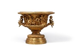 A GILT BRONZE TWIN HANDLED URN, 20TH CENTURY