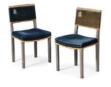 A PAIR OF ELIZABETH II SILVER PAINTED OAK CORONATION CHAIRS, BY W. HANDS & SONS, 1953