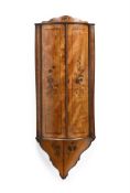 A GEORGE III SATINWOOD AND FLORAL MARQUETRY BOW FRONT HANGING CORNER CUPBOARD, CIRCA 1790
