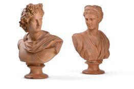 A PAIR OF TERRACOTTA BUSTS OF APOLLO AND DIANA, BY PETER IPSEN (DANISH), LATE 19TH CENTURY