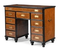 Y A CHINESE EXPORT AMBOYNA AND EBONY KNEEHOLE DESK, MID 19TH CENTURY