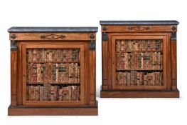 A PAIR OF REGENCY MAHOGANY, BRONZE MOUNTED AND EBONISED SIDE CABINETS OR BOOKCASES, CIRCA 1815