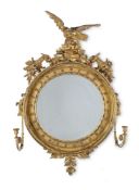 A REGENCY GILTWOOD GIRANDOLE CONVEX MIRROR, CIRCA 1815