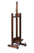 A LATE VICTORIAN OAK AND ELM ADJUSTABLE PICTURE EASEL, BY PERCY YOUNG, CIRCA 1900