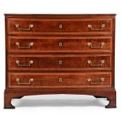 Y A GEORGE III FIGURED MAHOGANY AND BURR WOOD BANDED BOWFRONT CHEST OF DRAWERS, CIRCA 1790