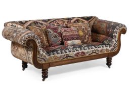 A GEORGE IV MAHOGANY AND KILIM UPHOLSTERED SOFA, CIRCA 1825