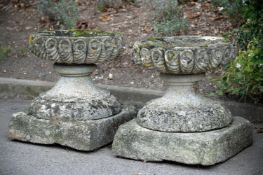A PAIR OF CARVED STONE LOW PLANTERS, 19TH CENTURY