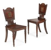 A PAIR OF REGENCY MAHOGANY HALL CHAIRS, CIRCA 1815