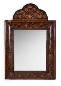 Y A FINE WILLIAM & MARY WALNUT, EBONY AND MARQUETRY CUSHION FRAME MIRROR, CIRCA 1690