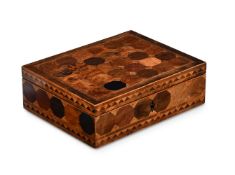 Y A RARE GEORGE III SPECIMEN TIMBER PARQUETRY BOX, ALMOST CERTAINLY BY GILLOWS, CIRCA 1810