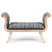 A CREAM PAINTED WINDOW SEAT, EARLY 19TH CENTURY AND LATER DECORATED