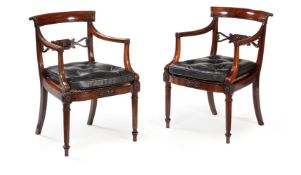 Y A PAIR OF GEORGE IV ROSEWOOD OPEN ARMCHAIRS, IN THE MANNER OF GILLOWS, CIRCA 1825