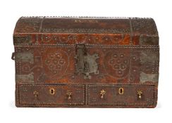 A WILLIAM & MARY LEATHER AND BRASS STUDDED CHEST, CIRCA 1690