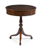 A MAHOGANY AND BOXWOOD STRUNG DRUM LIBRARY TABLE, CIRCA 1815 AND LATER