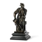 AFTER MICHELANGELO, A BRONZE FIGURE OF THE SEATED LORENZO DE MEDICI, LATE 19TH CENTURY