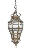 A GILT BRONZE FRAMED GLAZED 'VERSAILLES' HEXAGONAL LANTERN, EARLY 20TH CENTURY