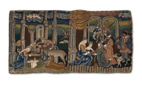 A SOUTH GERMAN EMBROIDERED NATIVITY PANEL, CIRCA 1580